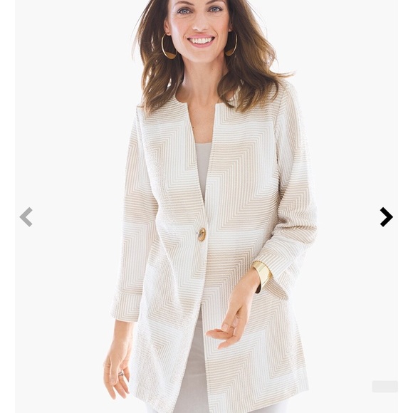 Chico's Travelers Crinkle Long Cardigan Duster Blazer Jacket Gold White Sz L/2 - Picture 2 of 13